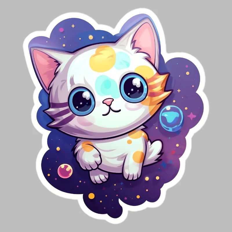 Mignon chat de dessin animé flottant dans l’espace