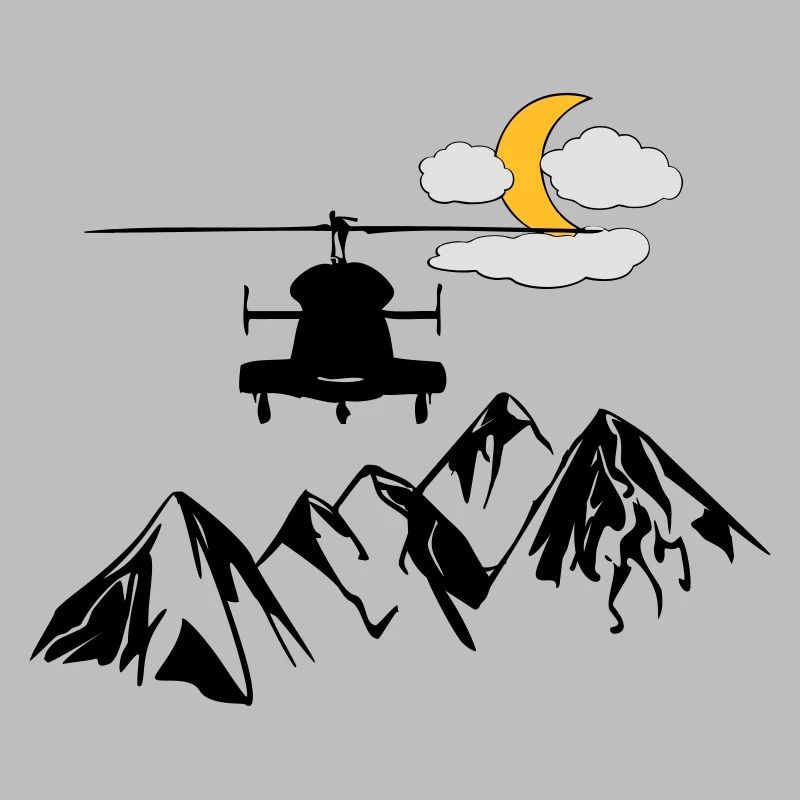 Heli, mountains, moon, clouds