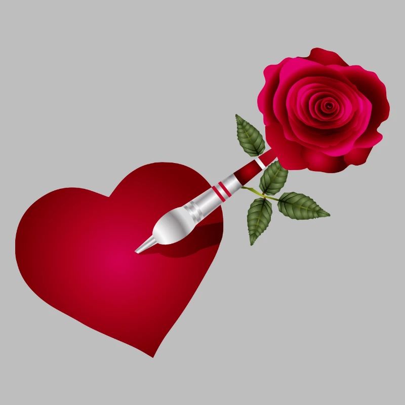 Flèche fléchette avec rose et cœur comme cible