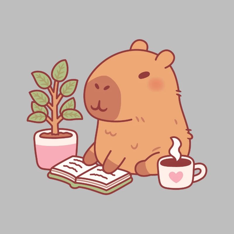 Cute Capybara Enjoying A Good Read And Coffee