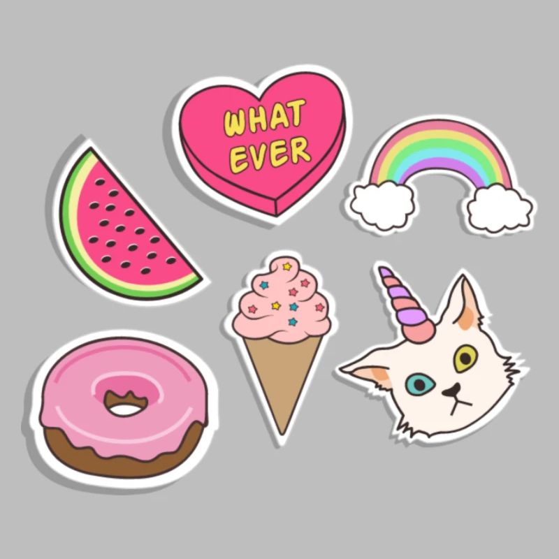 Emojis - Chat, Arc-en-ciel, Pastèque, crème glacée