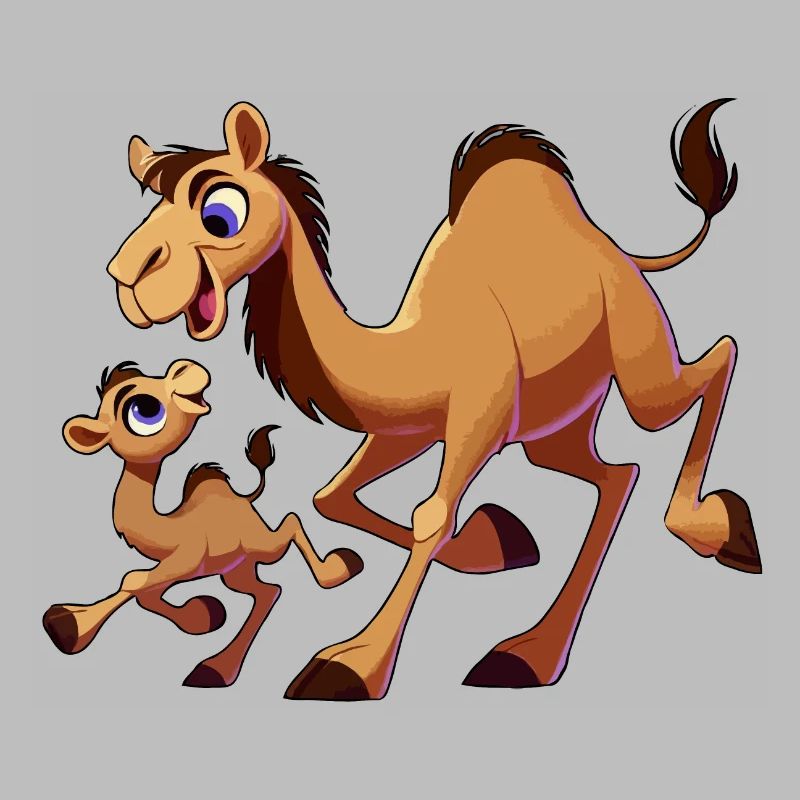 Kamelmutter mit herumtollendem Kind