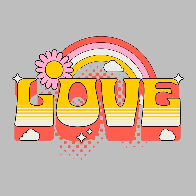 Amour Écriture Fleur Arc-en-ciel Nuages Art