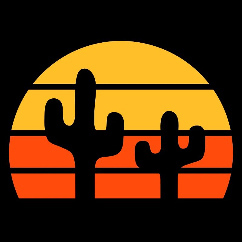 Two cacti in front of a half-sun