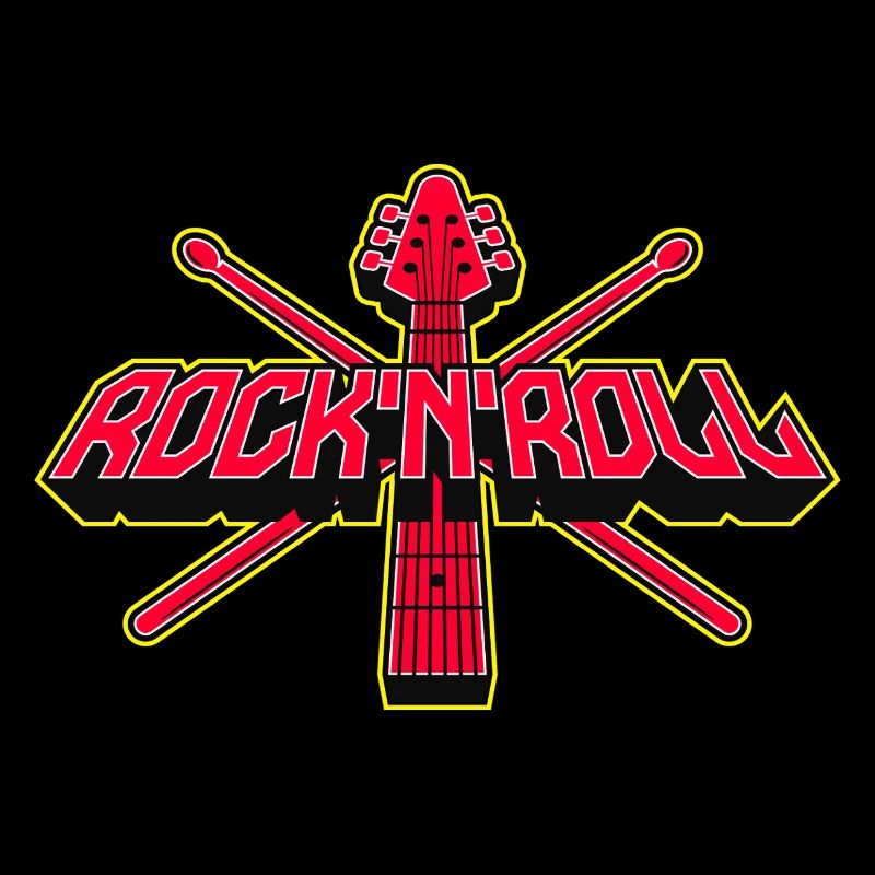 Rock 'N' Roll Guitar and Drumsticks Emblem