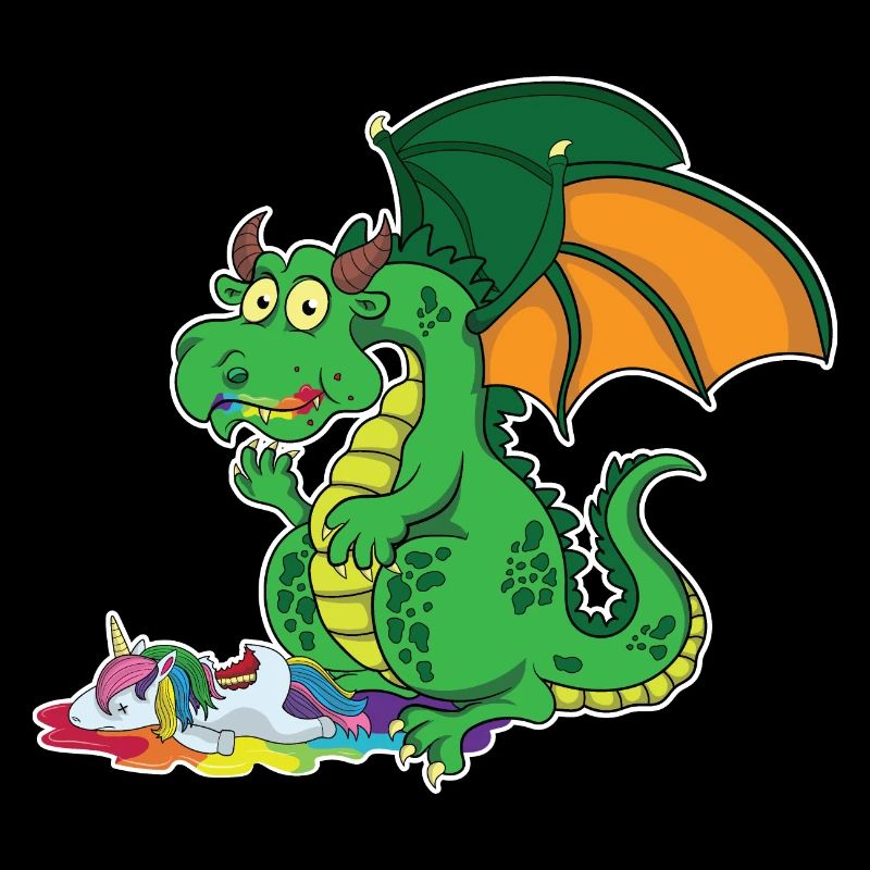 Lustiger Drache - Drache frisst Einhorn