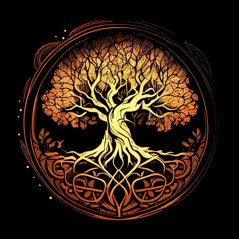 Mythical Yggdrasil the World Tree golden