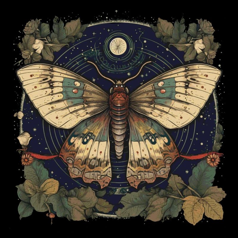 Mystical moth with magical herbarium