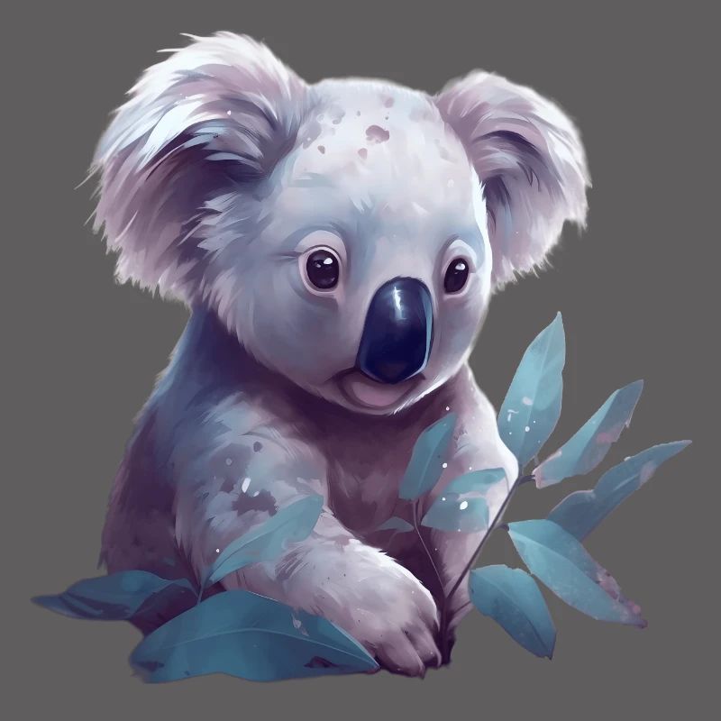Cute koala with eucalyptus leaf