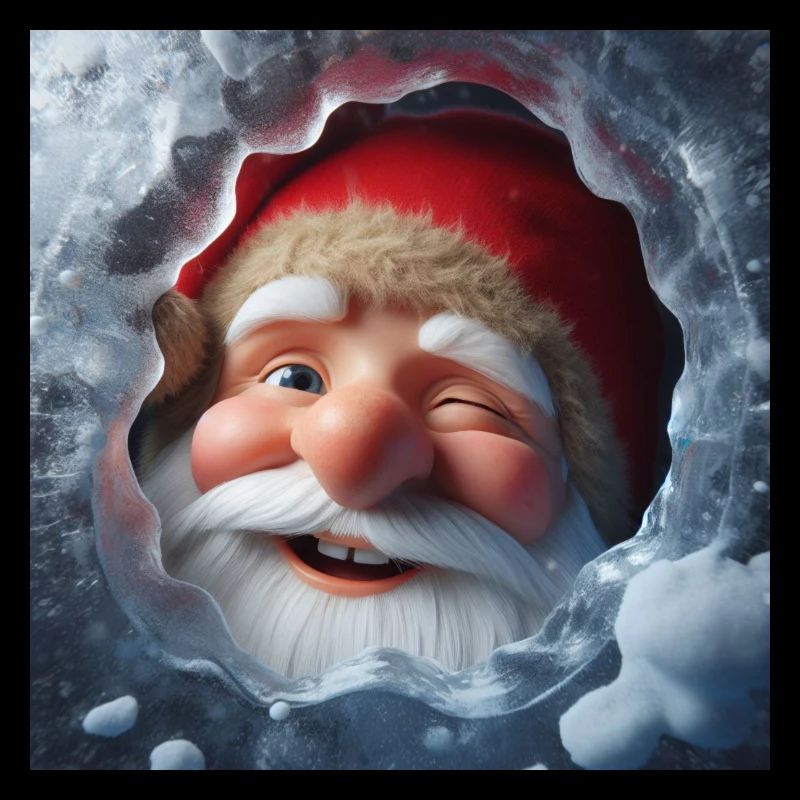 Imp looking through ice laughing