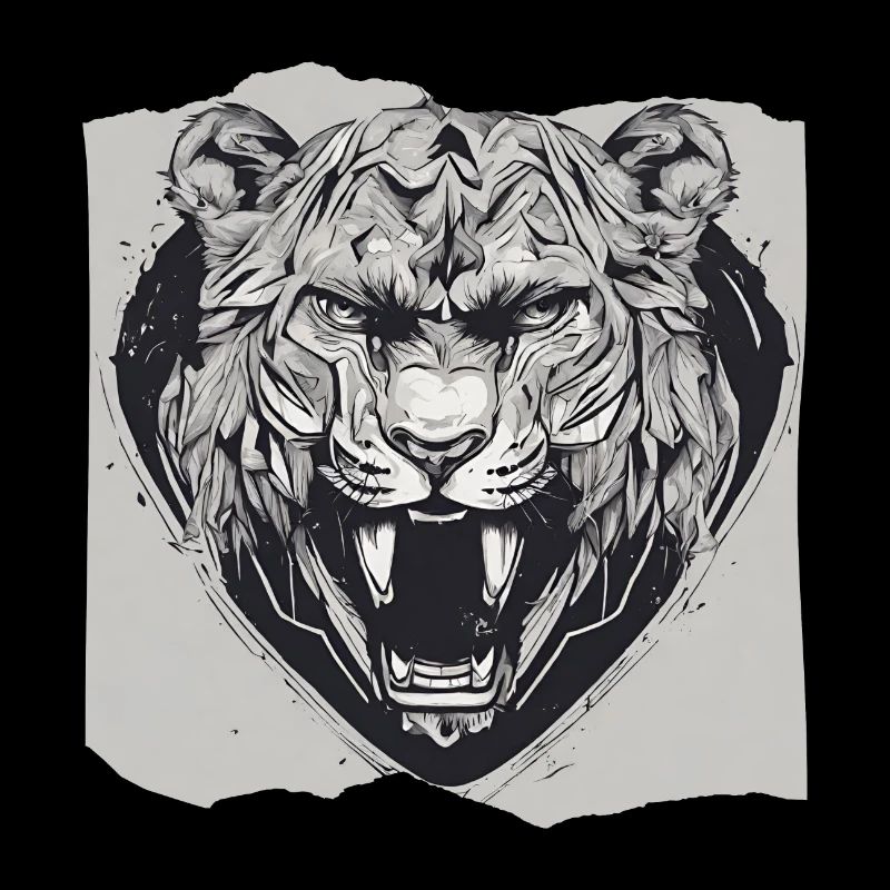 Visage de lion de majesté rugissante montrant les dents