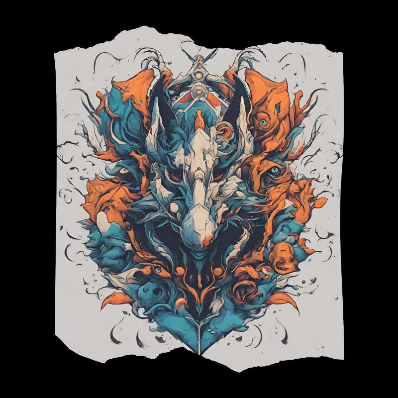 Blaze Fusion Drache Wolf Kopf Bunte digitale Kunst