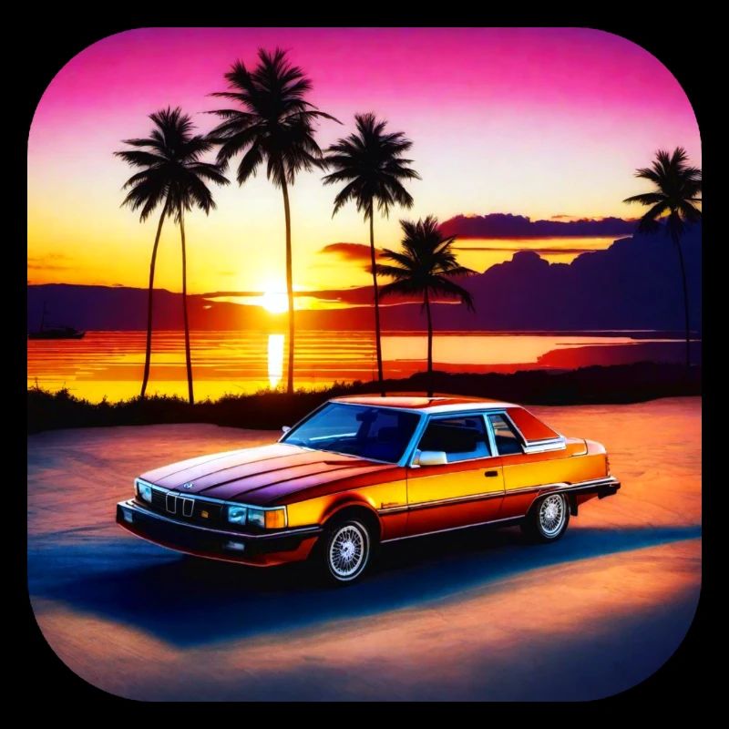 Cool car with palm trees in sunset III