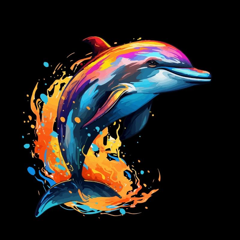 Des blobs de peinture de dauphins colorés éclaboussent des éclaboussures