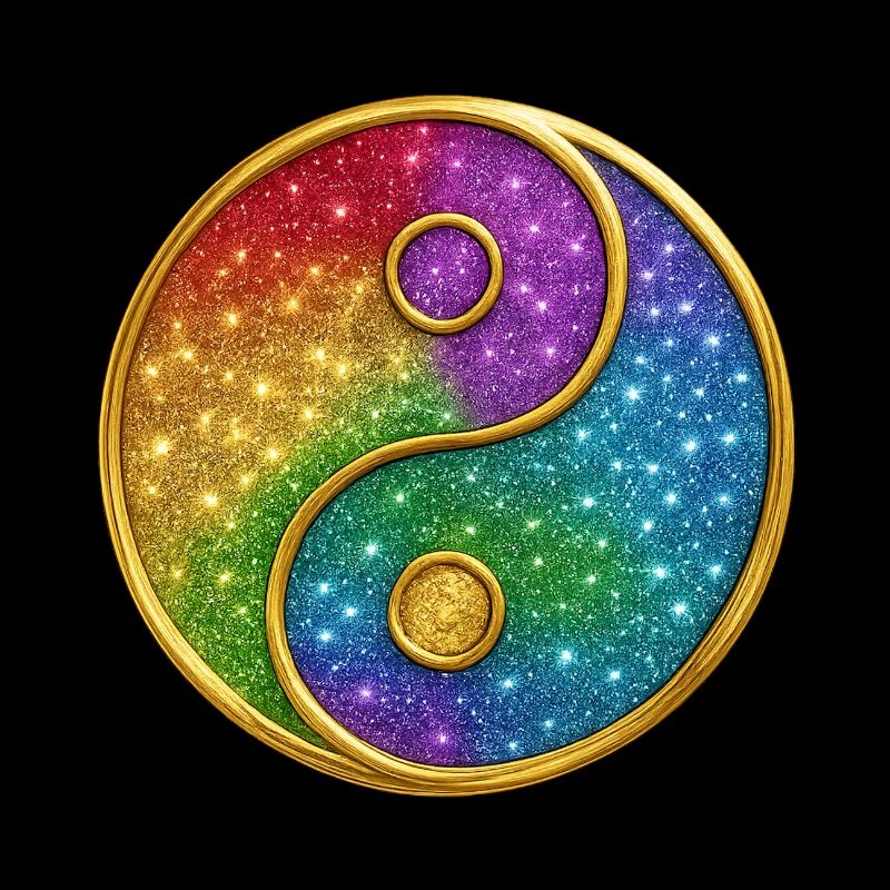 Regenbogen-Yin-Yang mit funkelnden Sternen