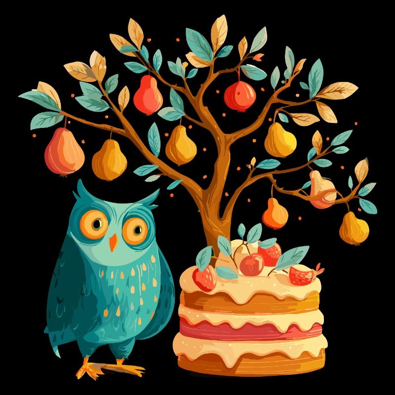 Fruit tree and owl cake