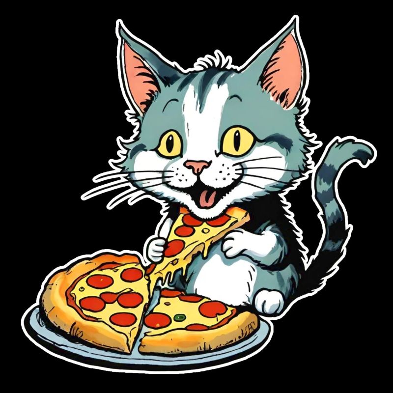 Le chat adore la pizza