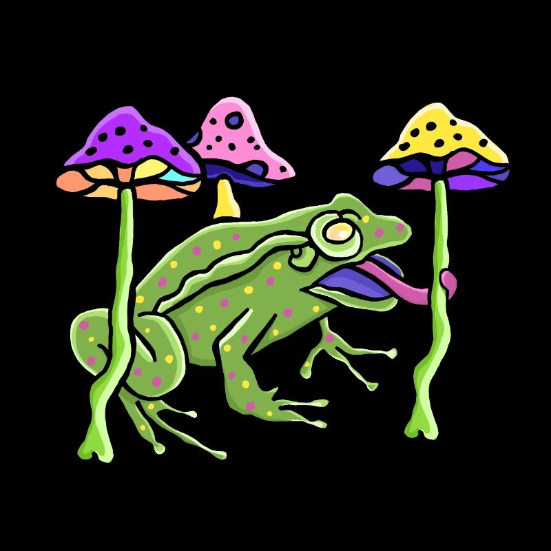 Champignons psychoactifs avec grenouille
