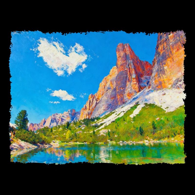 Lac dans les Dolomites avec effet peinture