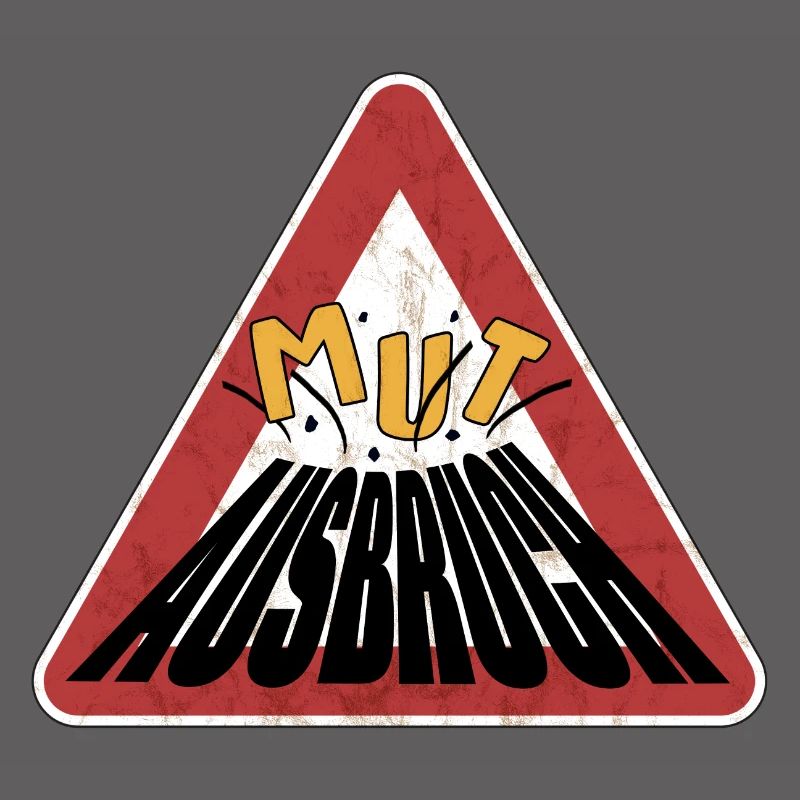 Caution rusty shield courage erupting volcano