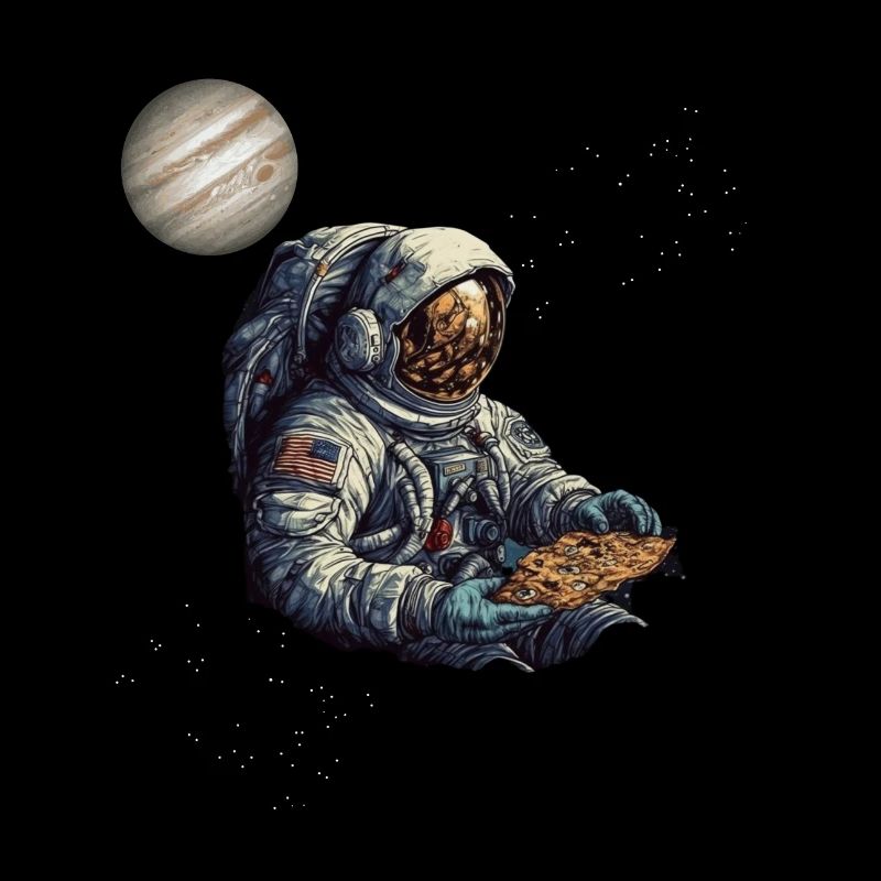 Astronaute dans l’espace avec pizza, tranche de pizza, pizzeria