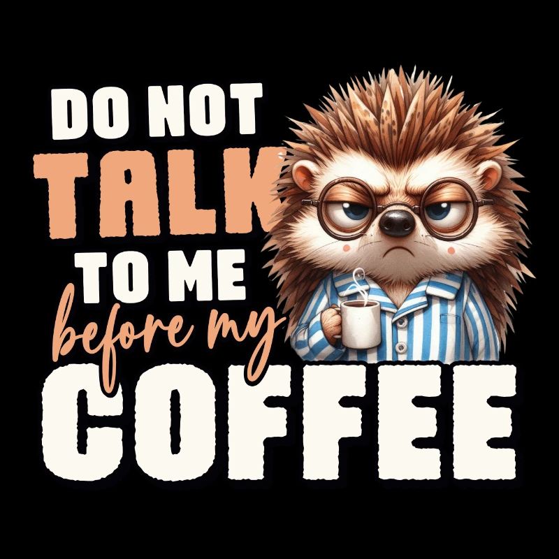 Grumpy hedgehog with coffee