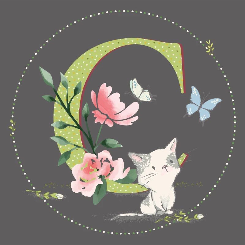 Initial letter C with cat
