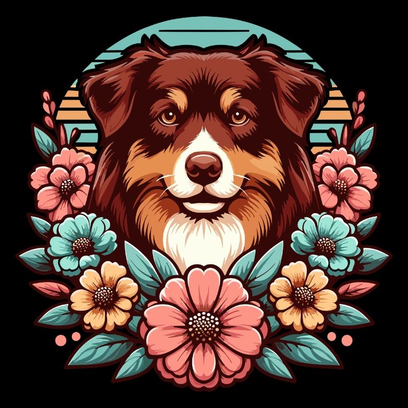 Australian Shepherd red tri Pastel Retro Blumen