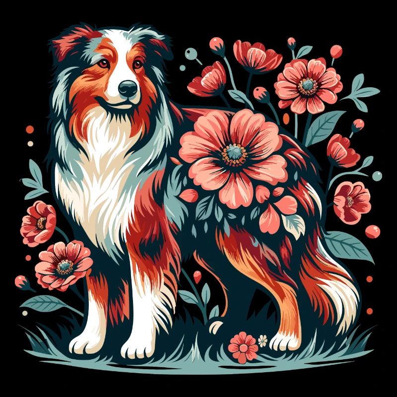 Australian Shepherd Cottage Core Blumen red merle