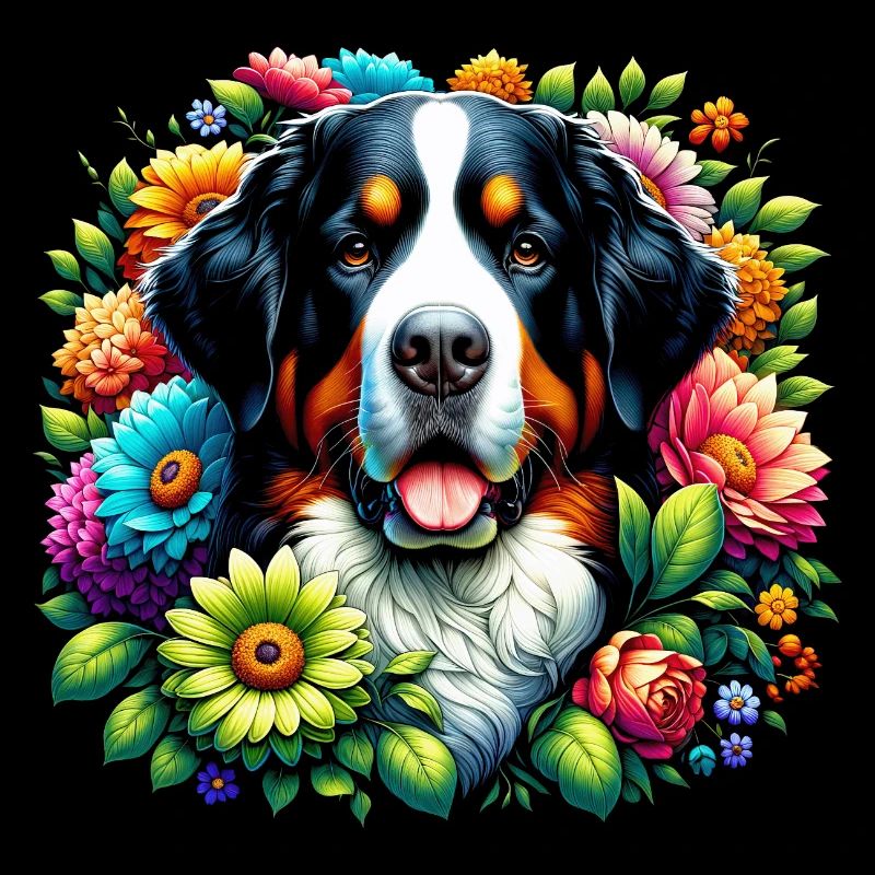 Bouvier bernois aux fleurs colorées