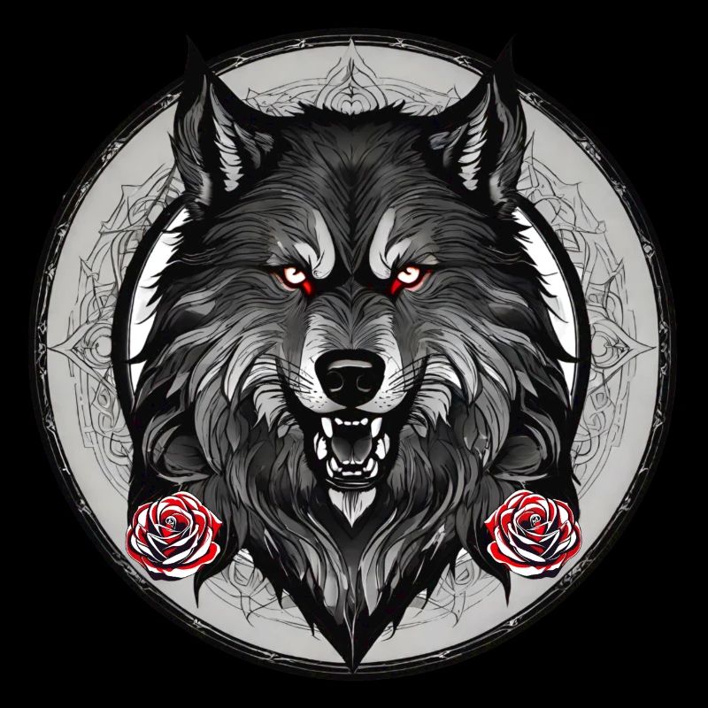Grim wolf with roses