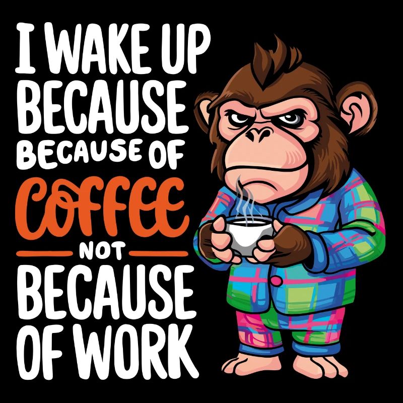 Morgenkaffee Morgenmuffel Schimpanse mit Kaffee
