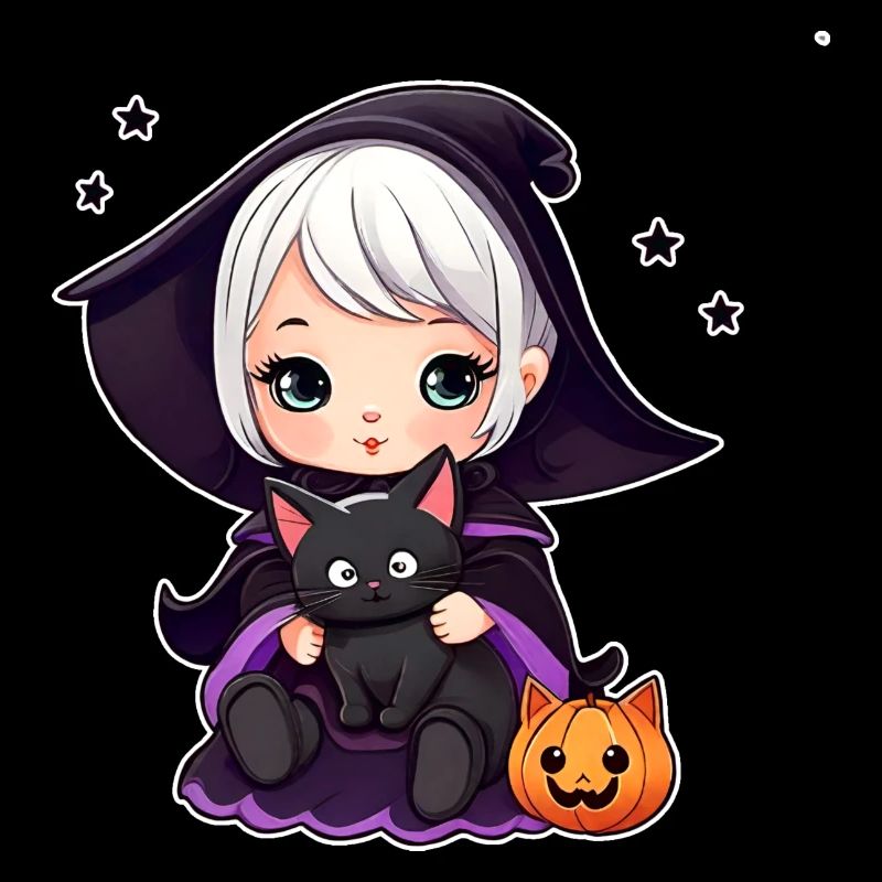 Sorcière mignonne avec chat noir