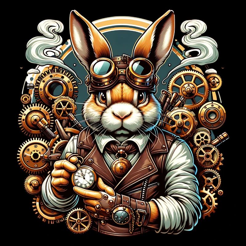 Steampunk bunny with gears and clock