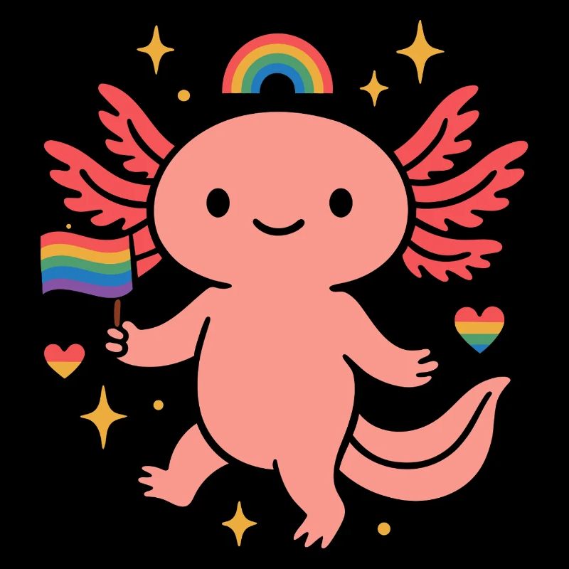 Cute Axolotl with Pride Flag & Rainbow