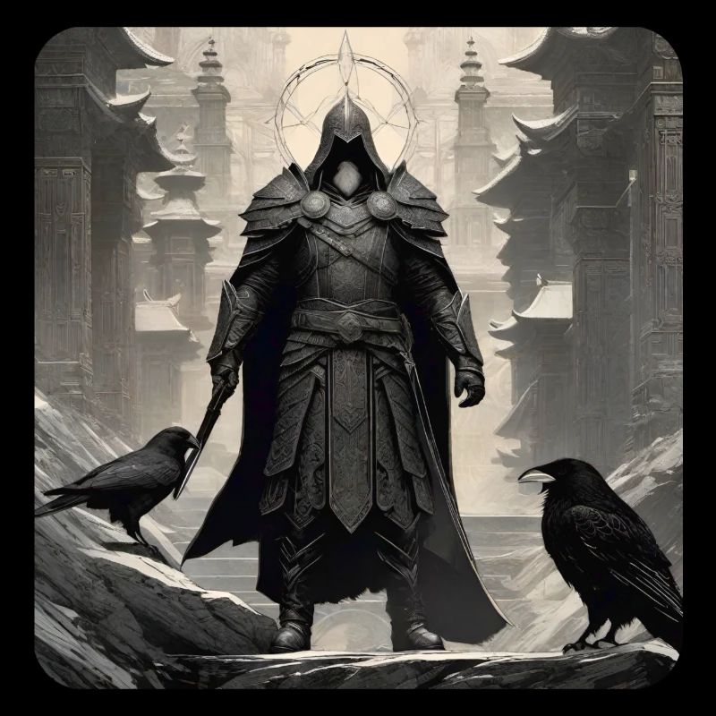Stolzer düsterer Ritter mit Raben