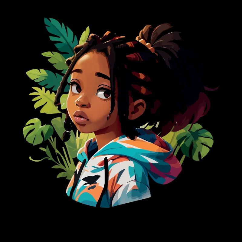 Mädchen mit Dreads im bunten Kapuzenpullover