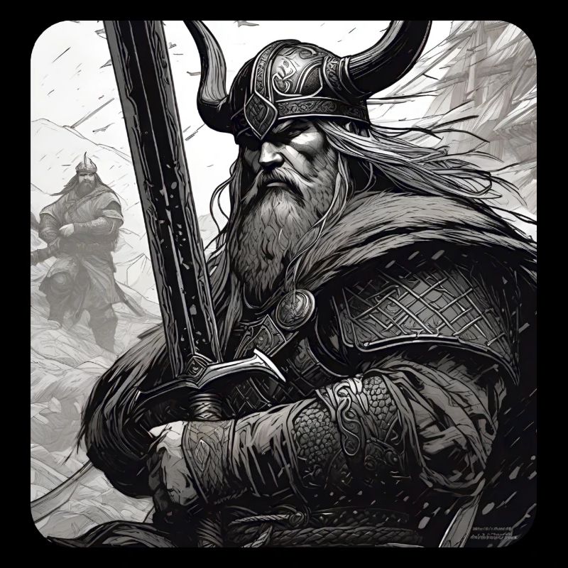 Fier Viking avec épée et cornes casque