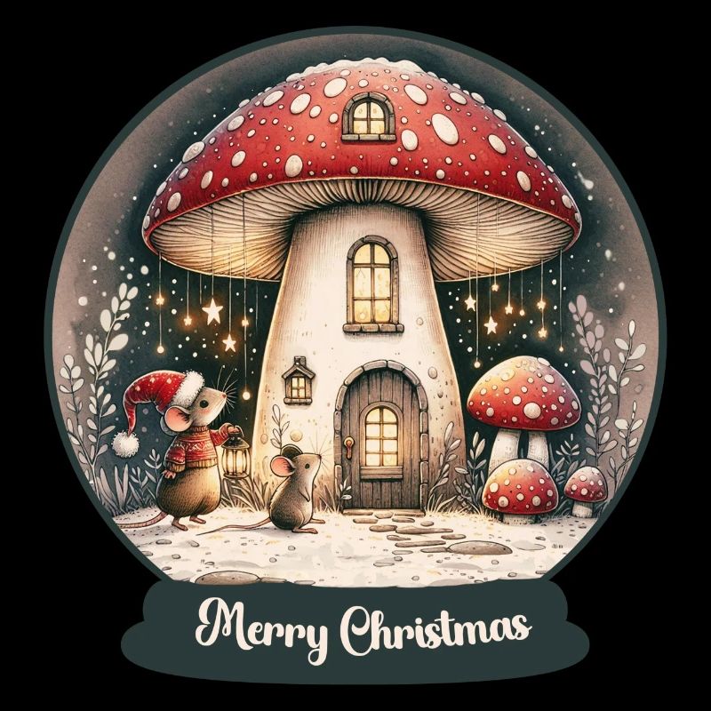 Christmas mice and a toadstool house