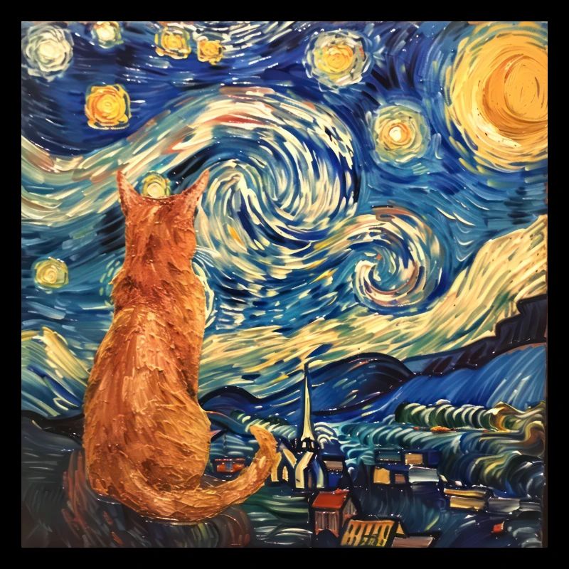Chat, Motif De Chat, Van Gogh, Nuit Étoilée