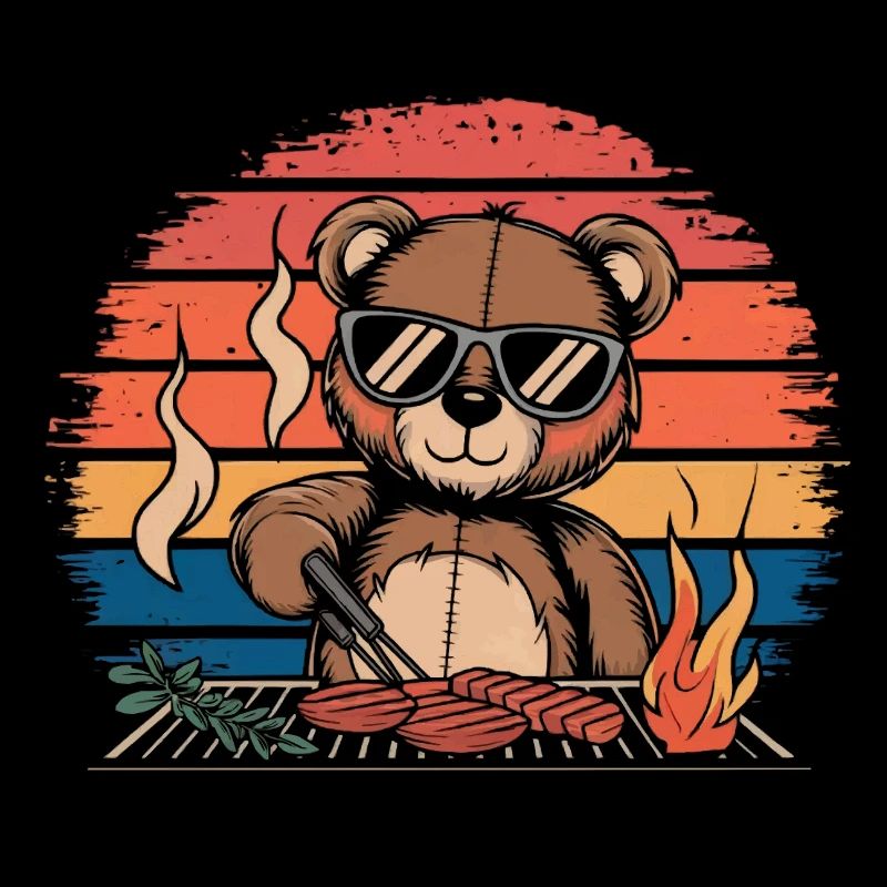 Teddy bear grilling a BBQ on the grill