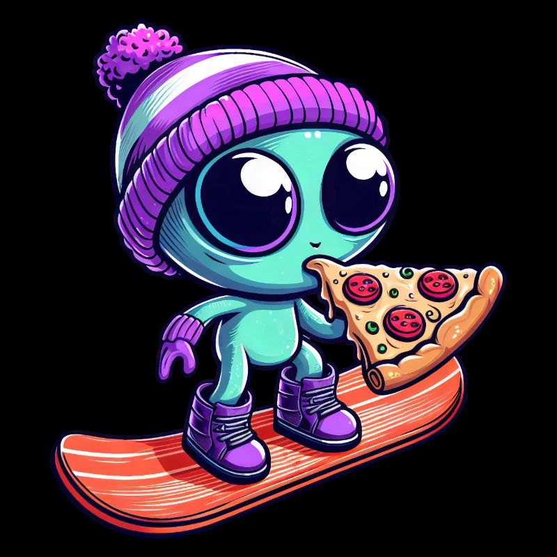 Cool alien with wool hat snowboarder