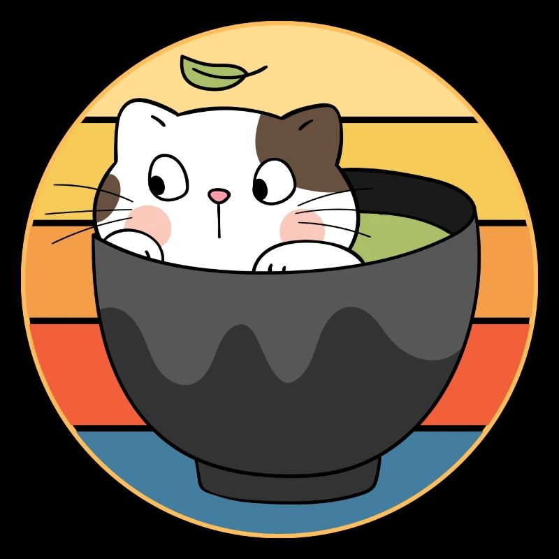 Drôle mignon Kawaii Cat Face Rétro Coucher de soleil