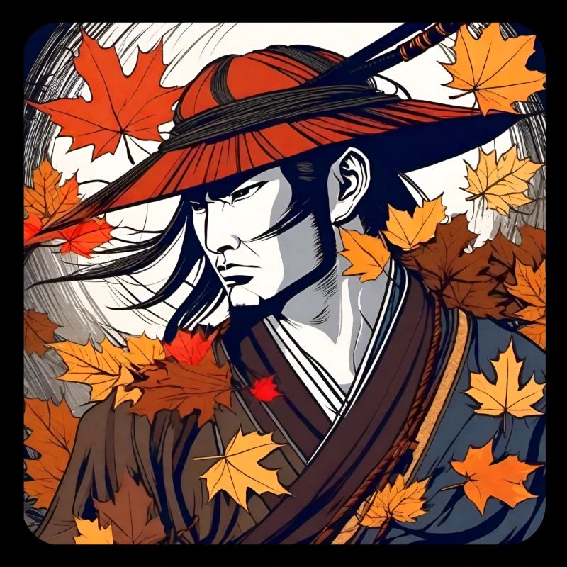 Stolzer Samurai Krieger im Herbst