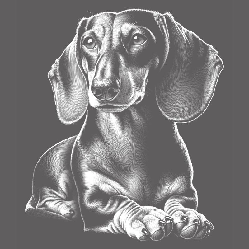 Cute Dachshund in Lying Pose in Drawing Style