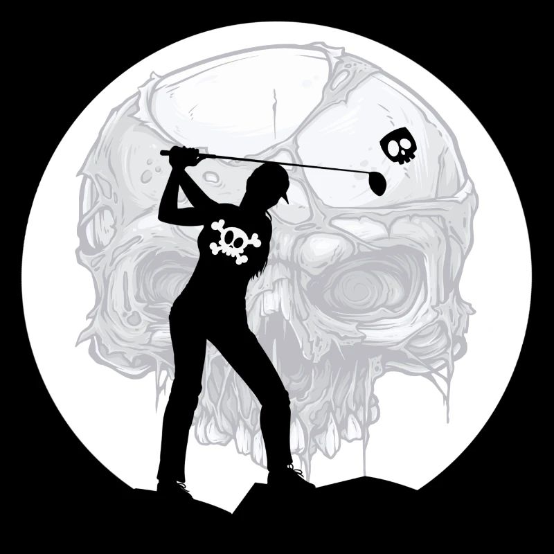 Golf golfer in the Halloween moonlight on the golf course