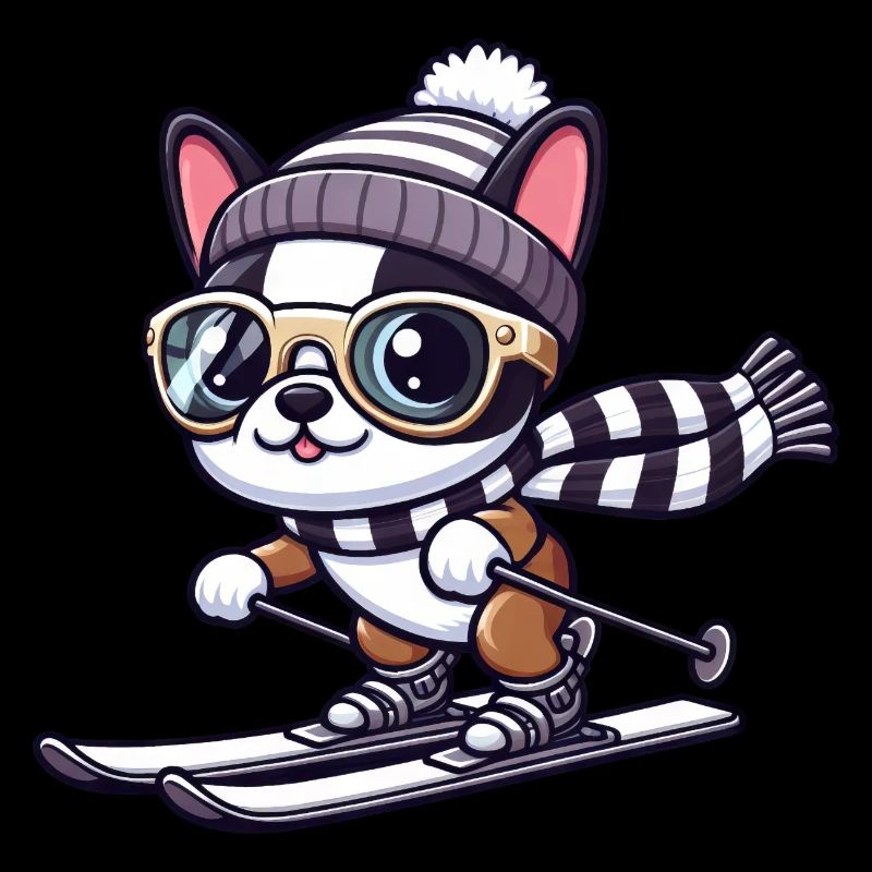 Chien Boston Terrier Skis De Ski Mignon Comic Win