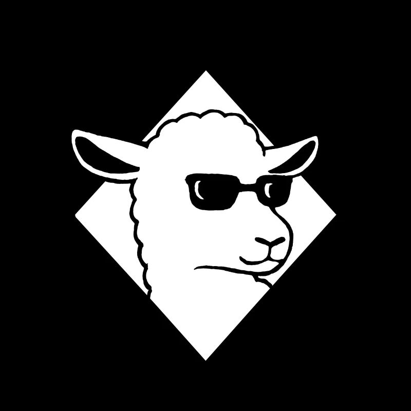 Cool sheep with sunglasses mowing wool