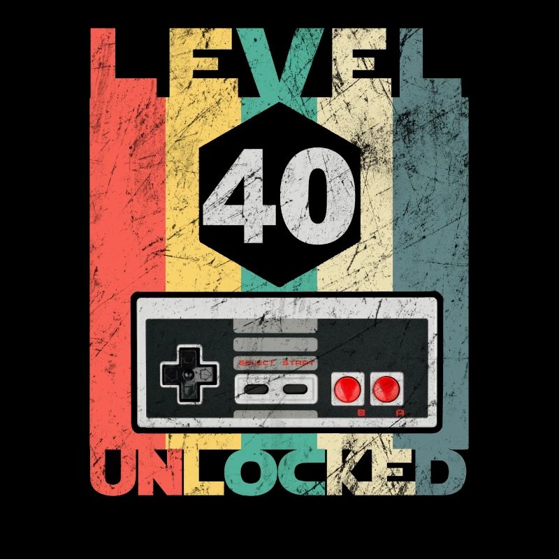 Level 40 Freigeschalteter Videospieler 40. Geburtstag Retro