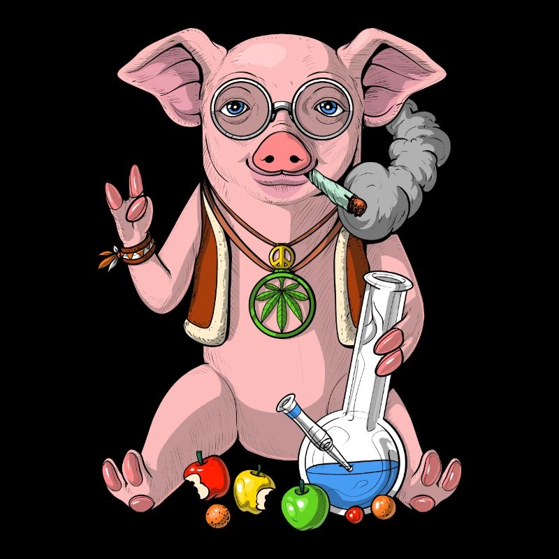 Schwein Hippie, das Unkraut raucht